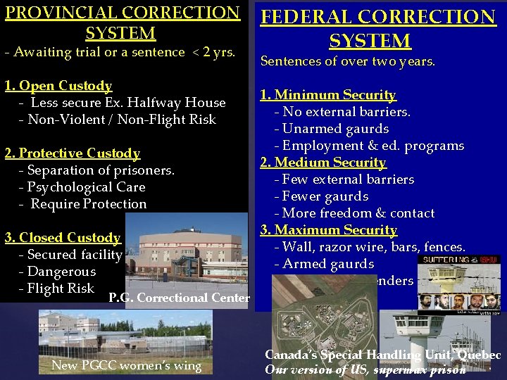 PROVINCIAL CORRECTION SYSTEM - Awaiting trial or a sentence < 2 yrs. 1. Open PROVINCIAL CORRECTION SYSTEM - Awaiting trial or a sentence < 2 yrs. 1. Open