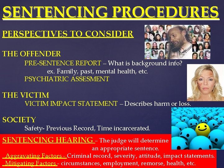 SENTENCING PROCEDURES PERSPECTIVES TO CONSIDER THE OFFENDER PRE-SENTENCE REPORT – What is background info? SENTENCING PROCEDURES PERSPECTIVES TO CONSIDER THE OFFENDER PRE-SENTENCE REPORT – What is background info?