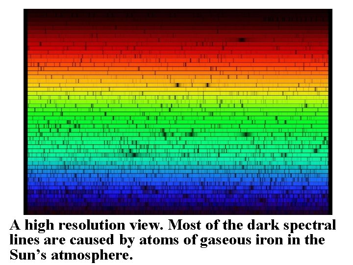 A high resolution view. Most of the dark spectral lines are caused by atoms