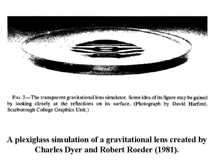 A plexiglass simulation of a gravitational lens created by Charles Dyer and Robert Roeder