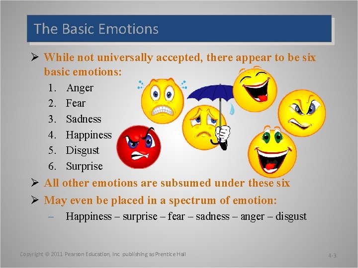 The Basic Emotions Ø While not universally accepted, there appear to be six basic