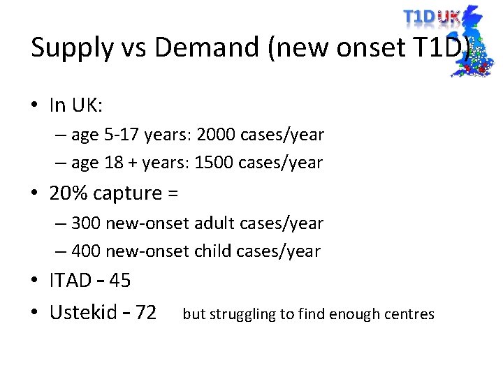 Supply vs Demand (new onset T 1 D) • In UK: – age 5