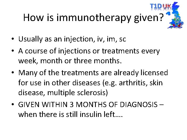 How is immunotherapy given? • Usually as an injection, iv, im, sc • A