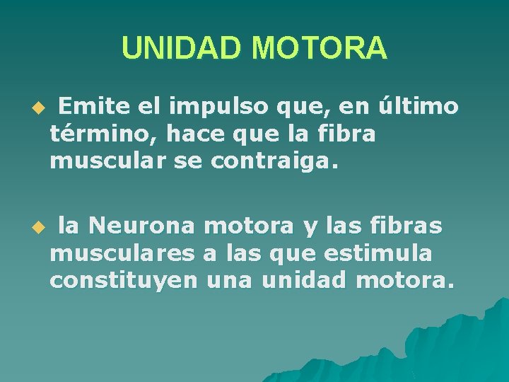 UNIDAD MOTORA u u Emite el impulso que, en último término, hace que la