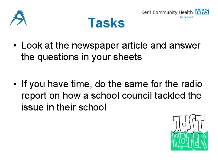 Tasks • Look at the newspaper article and answer the questions in your sheets