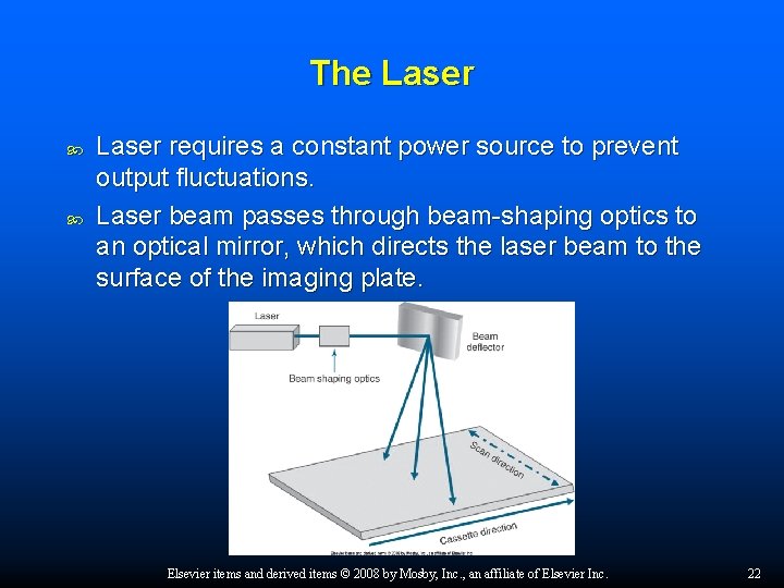 The Laser requires a constant power source to prevent output fluctuations. Laser beam passes