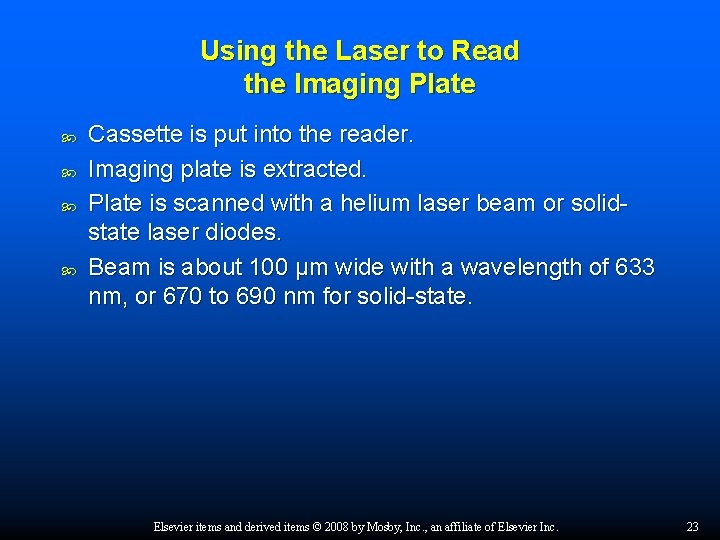 Using the Laser to Read the Imaging Plate Cassette is put into the reader.