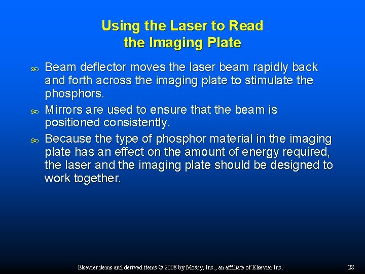 Using the Laser to Read the Imaging Plate Beam deflector moves the laser beam