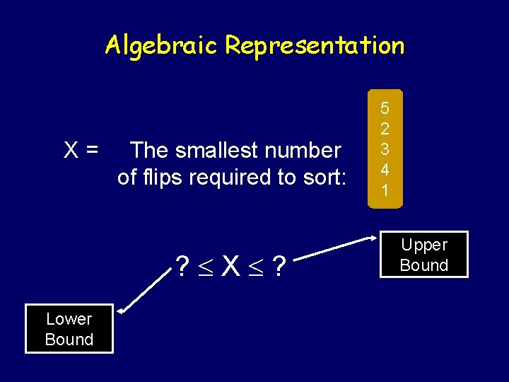 Algebraic Representation X= The smallest number of flips required to sort: ? X ?