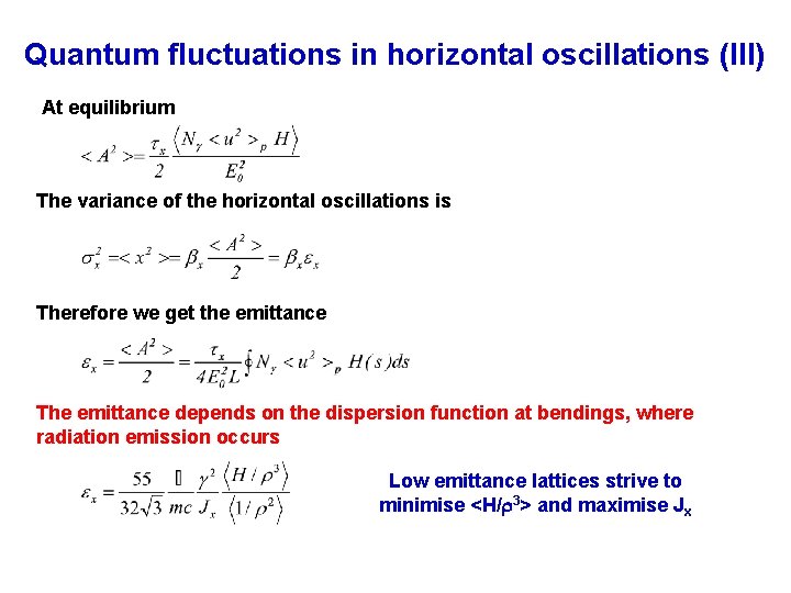 Quantum fluctuations in horizontal oscillations (III) At equilibrium The variance of the horizontal oscillations