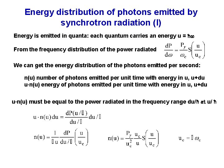 Energy distribution of photons emitted by synchrotron radiation (I) Energy is emitted in quanta: