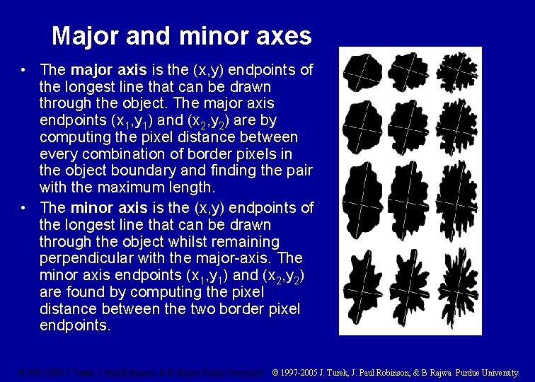 Major and minor axes • The major axis is the (x, y) endpoints of