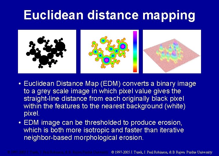 Euclidean distance mapping • Euclidean Distance Map (EDM) converts a binary image to a