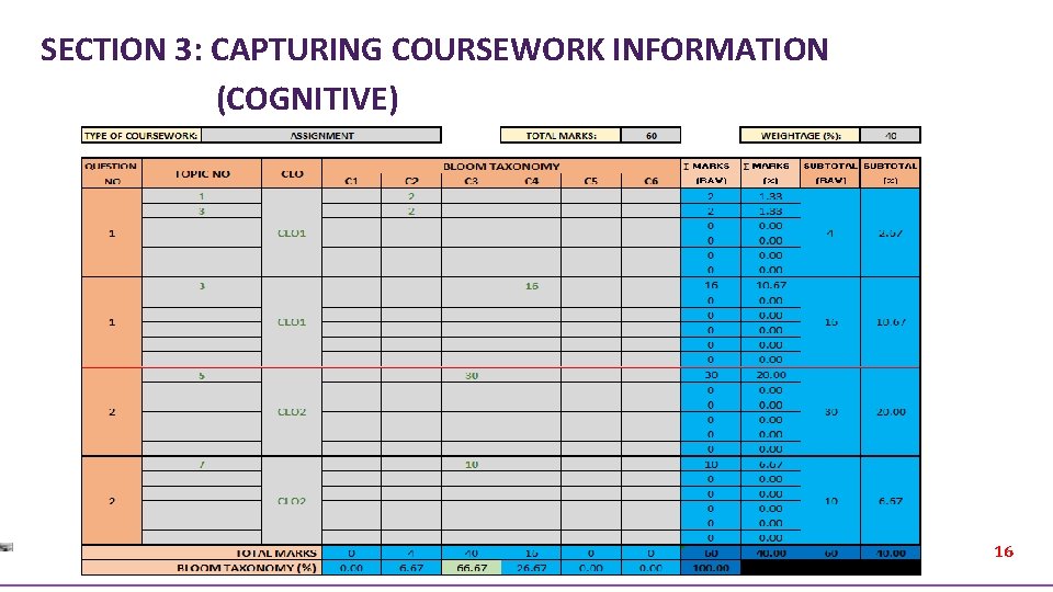 SECTION 3: CAPTURING COURSEWORK INFORMATION (COGNITIVE) 16 
