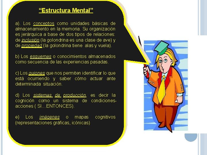 “Estructura Mental” a). Los conceptos como unidades básicas de almacenamiento en la memoria. Su