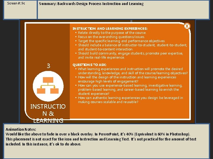 Screen #: 9 c Summary: Backwards Design Process Instruction and Learning BACKWARDS DESIGN PROCESS