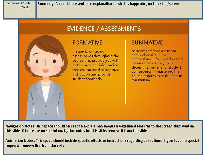 Screen #: 1. 1 -etc. 2 a-etc. Summary: A simple one sentence explanation of