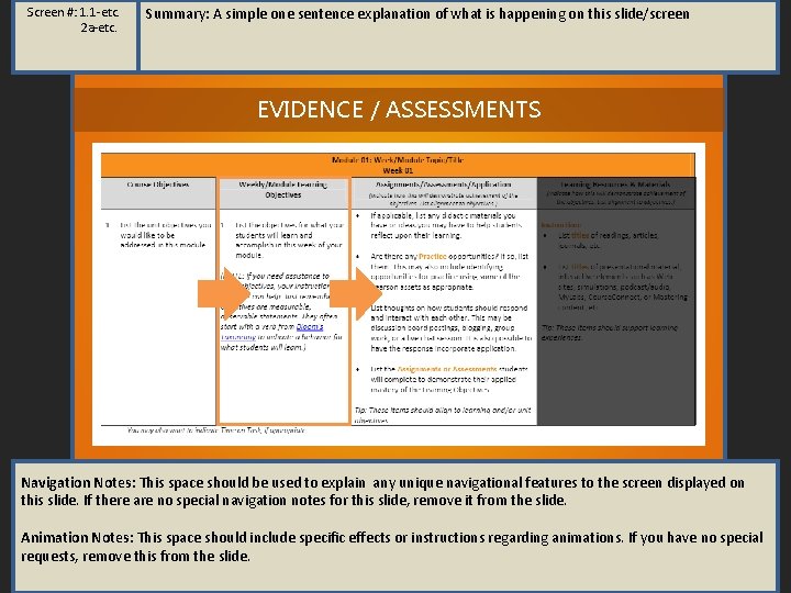 Screen #: 1. 1 -etc. 2 a-etc. Summary: A simple one sentence explanation of Screen #: 1. 1 -etc. 2 a-etc. Summary: A simple one sentence explanation of
