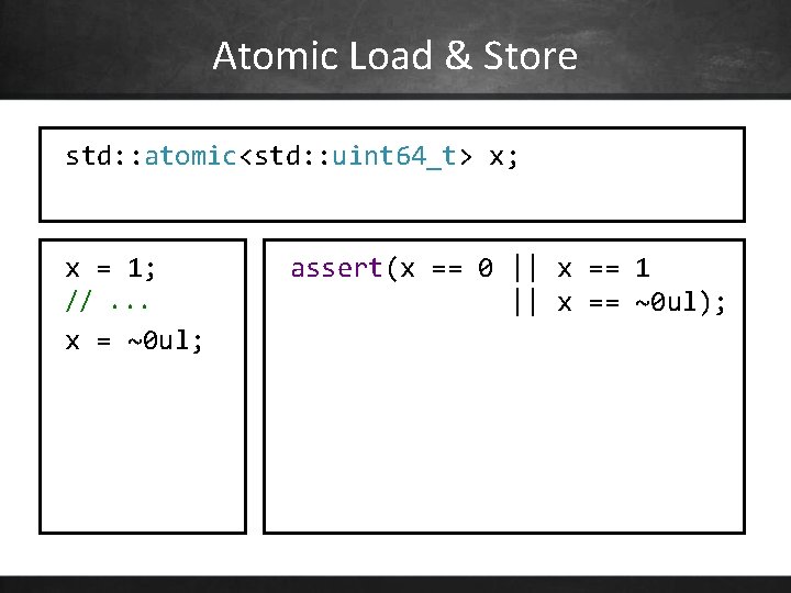 Atomic Load & Store std: : atomic<std: : uint 64_t> x; x = 1;