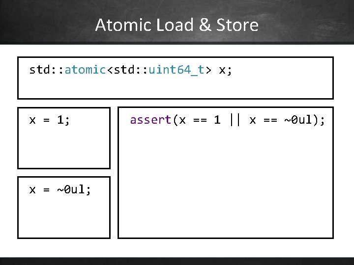 Atomic Load & Store std: : atomic<std: : uint 64_t> x; x = 1;