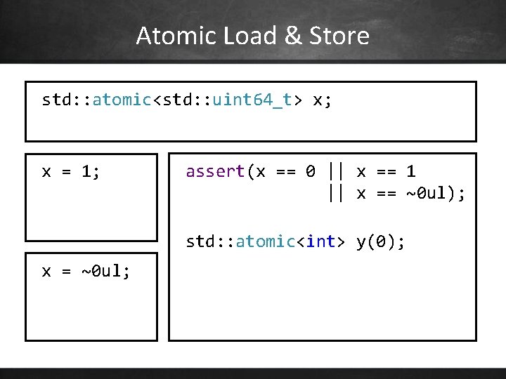 Atomic Load & Store std: : atomic<std: : uint 64_t> x; x = 1;