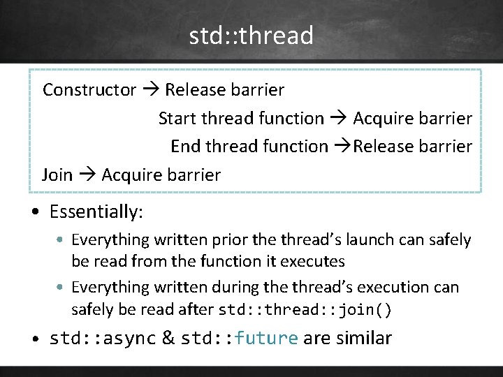 std: : thread Constructor Release barrier Start thread function Acquire barrier End thread function