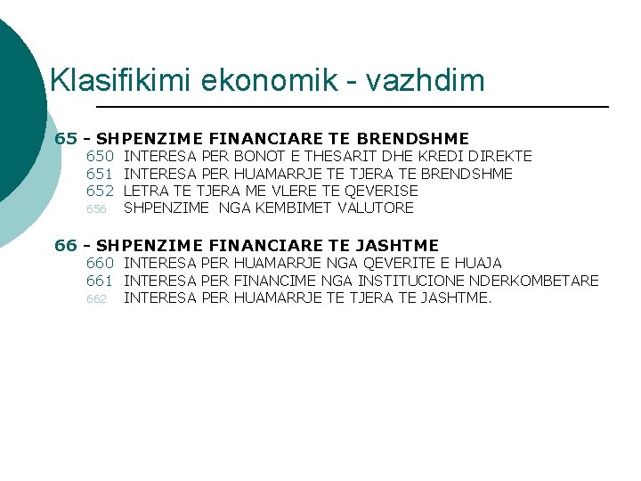 Klasifikimi ekonomik - vazhdim 65 - SHPENZIME FINANCIARE TE BRENDSHME 650 INTERESA PER BONOT