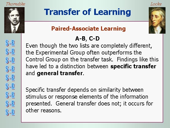 Thorndike Locke Transfer of Learning Paired-Associate Learning A-B, C-D Even though the two lists