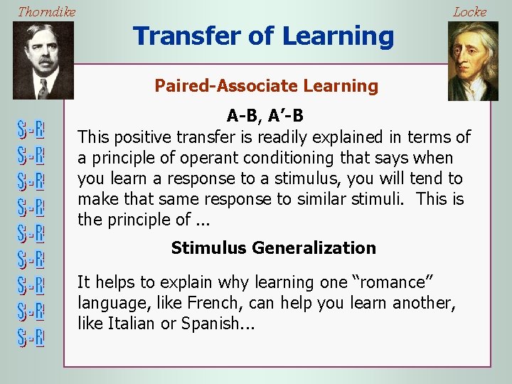 Thorndike Locke Transfer of Learning Paired-Associate Learning A-B, A’-B This positive transfer is readily