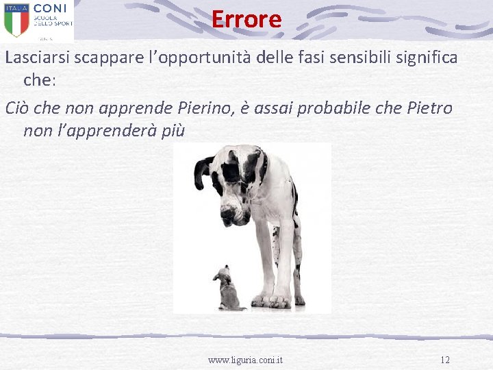 Errore Lasciarsi scappare l’opportunità delle fasi sensibili significa che: Ciò che non apprende Pierino,