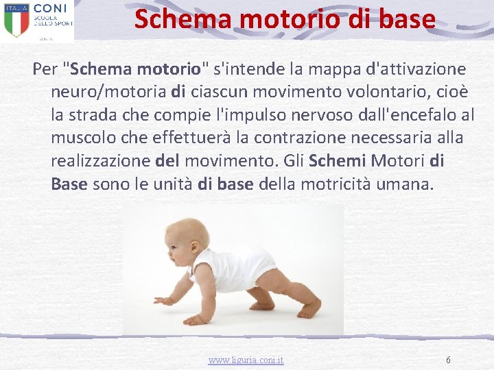 Schema motorio di base Per "Schema motorio" s'intende la mappa d'attivazione neuro/motoria di ciascun