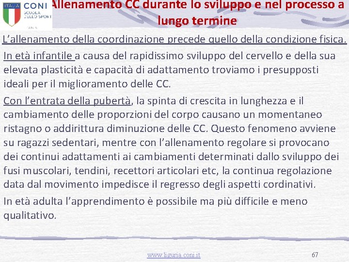 Allenamento CC durante lo sviluppo e nel processo a lungo termine L’allenamento della coordinazione