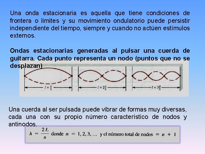 Una onda estacionaria es aquella que tiene condiciones de frontera o limites y su