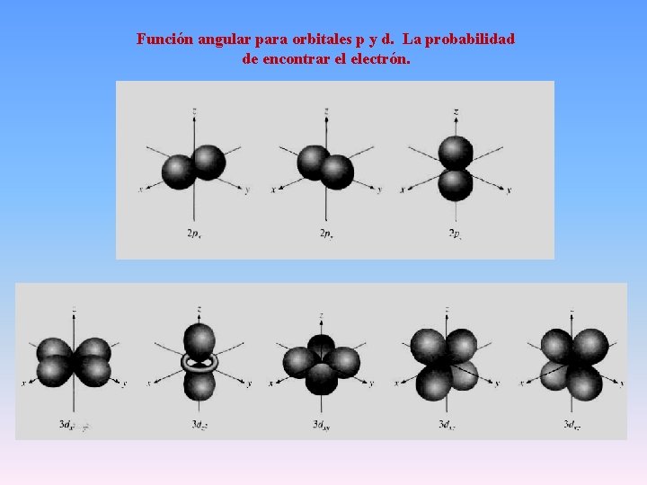 Función angular para orbitales p y d. La probabilidad de encontrar el electrón. 