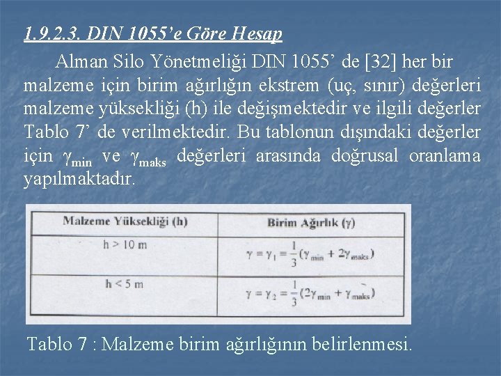 1. 9. 2. 3. DIN 1055’e Göre Hesap Alman Silo Yönetmeliği DIN 1055’ de