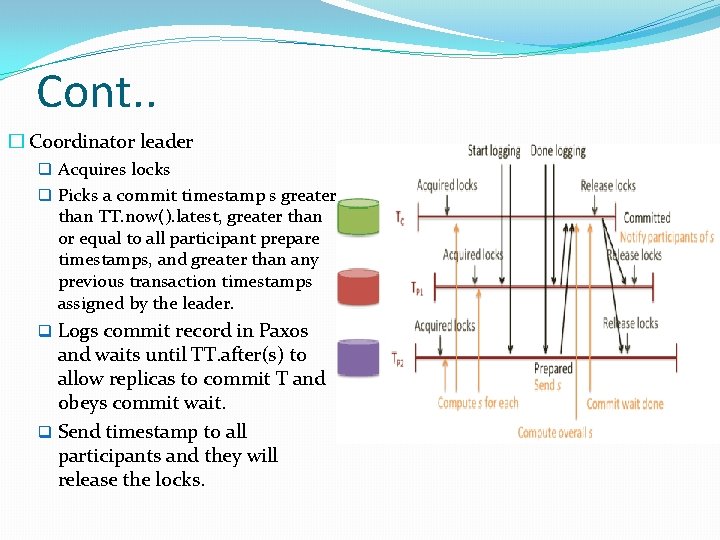 Cont. . � Coordinator leader q Acquires locks q Picks a commit timestamp s Cont. . � Coordinator leader q Acquires locks q Picks a commit timestamp s