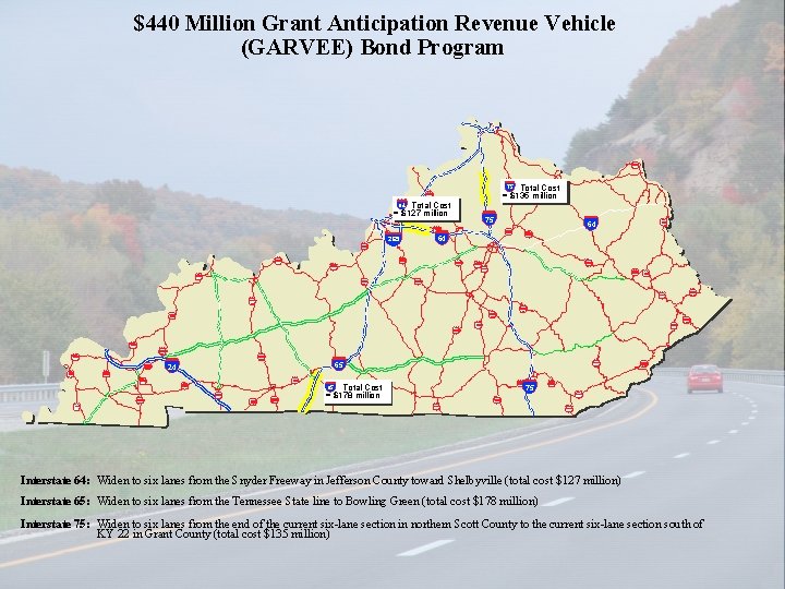 $440 Million Grant Anticipation Revenue Vehicle (GARVEE) Bond Program 64 Total Cost = $127