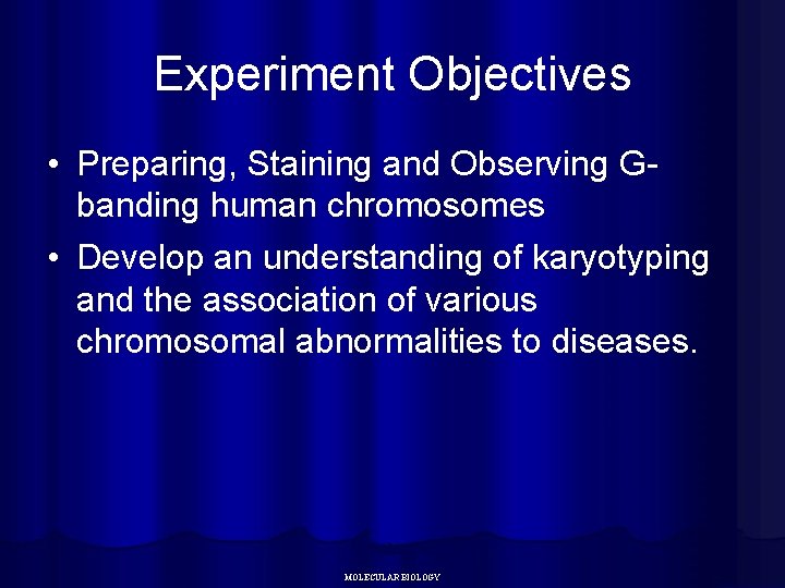 Experiment Objectives • Preparing, Staining and Observing Gbanding human chromosomes • Develop an understanding