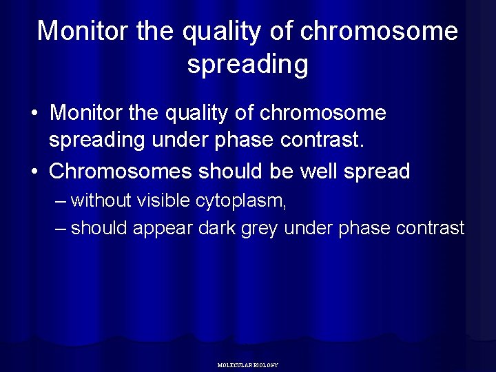 Monitor the quality of chromosome spreading • Monitor the quality of chromosome spreading under