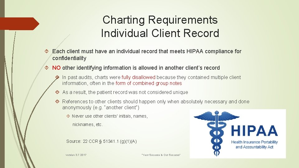 Charting Requirements Individual Client Record Each client must have an individual record that meets