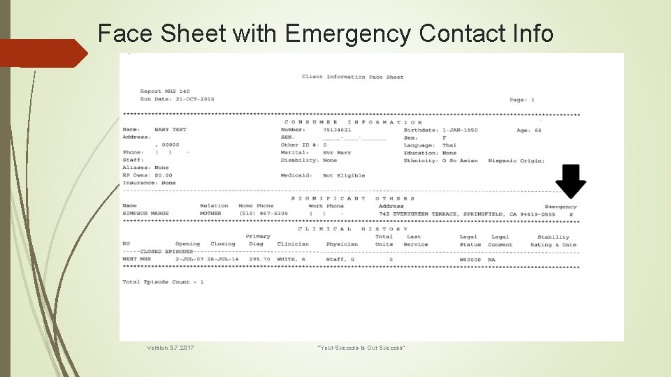 Face Sheet with Emergency Contact Info version 3. 7. 2017 "Your Success is Our