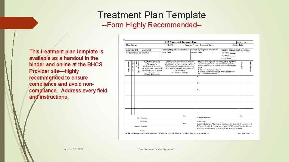 Treatment Plan Template --Form Highly Recommended-- This treatment plan template is available as a