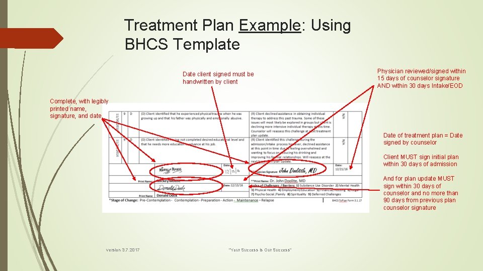 Treatment Plan Example: Using BHCS Template Date client signed must be handwritten by client