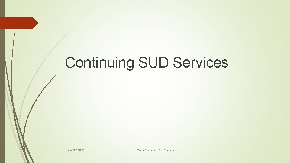 Continuing SUD Services version 3. 7. 2017 "Your Success is Our Success" 