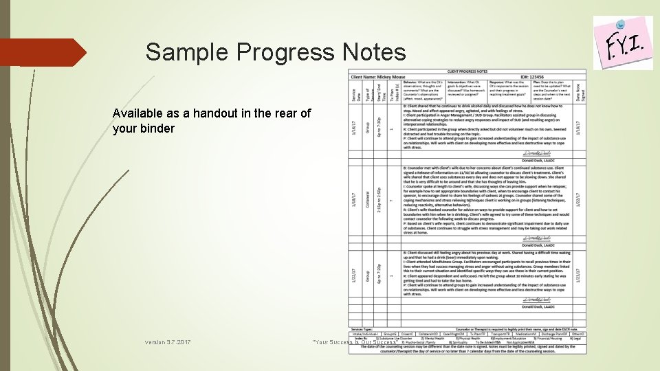 Sample Progress Notes Available as a handout in the rear of your binder version