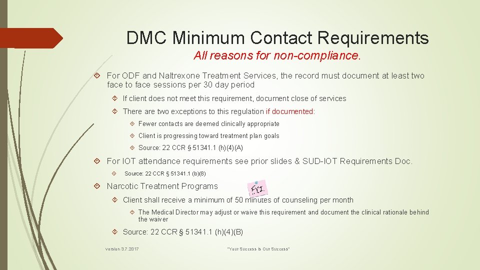 DMC Minimum Contact Requirements All reasons for non-compliance. For ODF and Naltrexone Treatment Services,