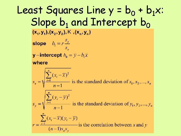 Least Squares Line y = b 0 + b 1 x: Slope b 1