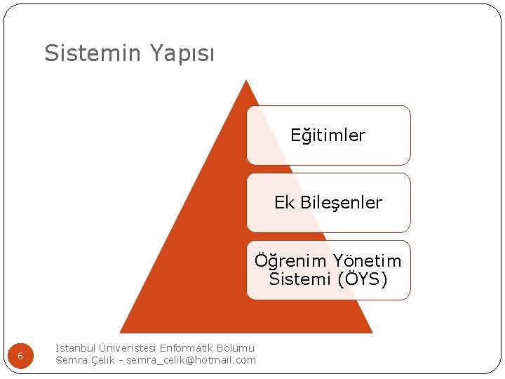 Sistemin Yapısı Eğitimler Ek Bileşenler Öğrenim Yönetim Sistemi (ÖYS) 6 İstanbul Üniveristesi Enformatik Bölümü