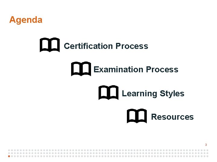 3 Agenda Certification Process Examination Process Learning Styles Resources 3 