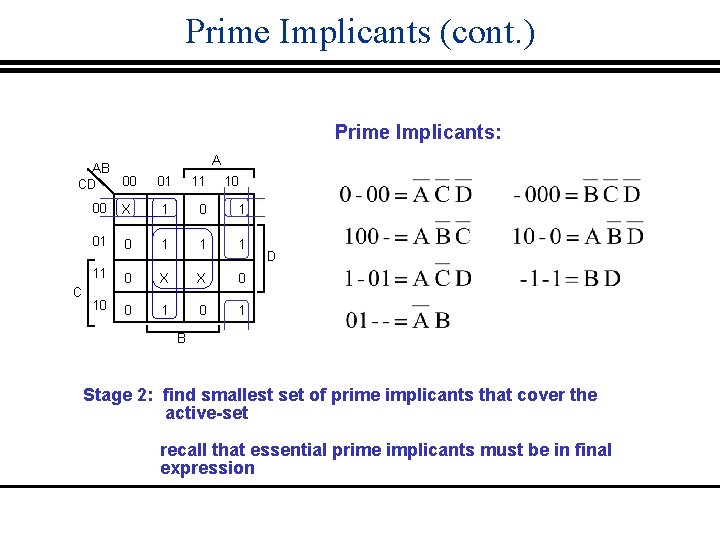 Prime Implicants (cont. ) Prime Implicants: AB CD C A 00 01 11 10